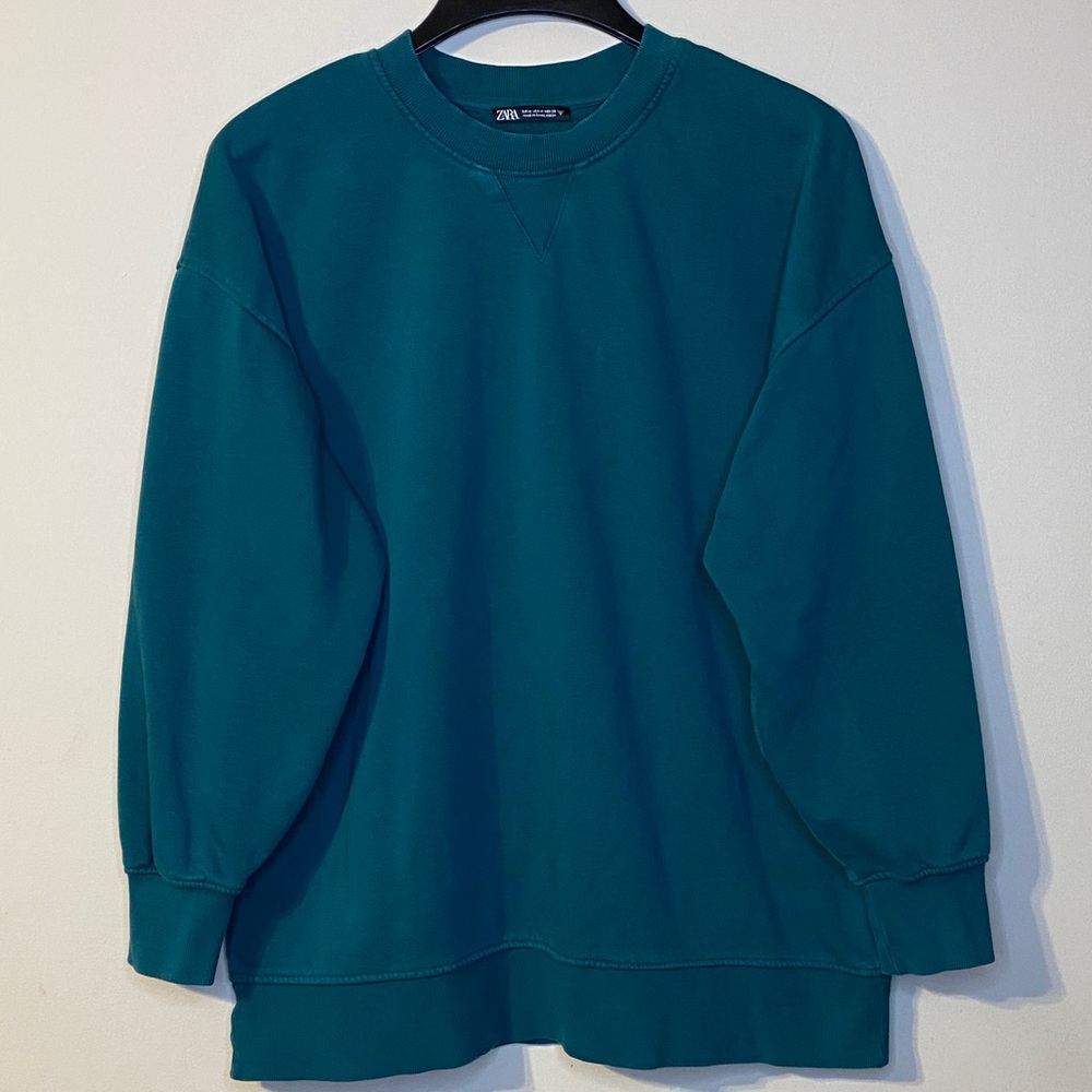 Zara Men's Green Crewneck Sweatshirt Size M
